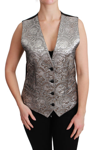 Silver Brocade Sleeveless Metallic Top Dolce & Gabbana