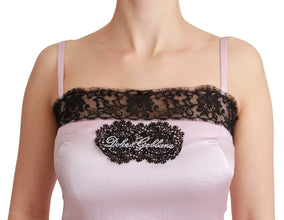 Silk Black Lace Top Pink Tank Blouse Dolce & Gabbana