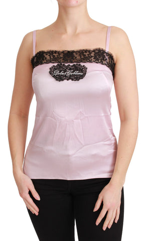 Silk Black Lace Top Pink Tank Blouse Dolce & Gabbana