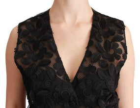 Black Floral Brocade Top Gilet Waistcoat Dolce & Gabbana