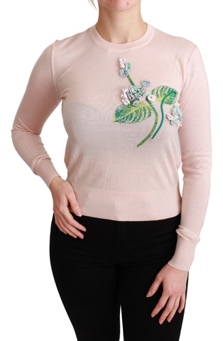 Pink Floral Silk Cashmere Pullover Sweater Dolce & Gabbana