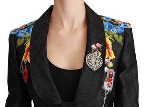 Black Brocade Crystal Blazer Jacket Dolce & Gabbana