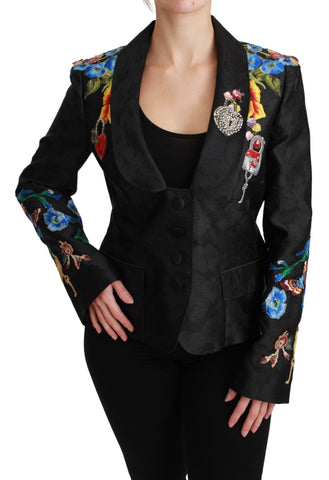 Black Brocade Crystal Blazer Jacket Dolce & Gabbana