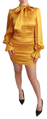 Yellow Silk Stretch Sheath Bodycon Mini Dress Dolce & Gabbana