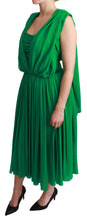 100% Silk Green Sleeveless Pleated Maxi Dress Dolce & Gabbana