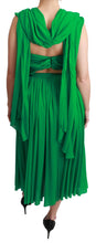 100% Silk Green Sleeveless Pleated Maxi Dress Dolce & Gabbana