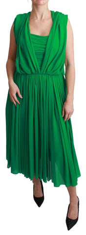 100% Silk Green Sleeveless Pleated Maxi Dress Dolce & Gabbana