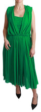 100% Silk Green Sleeveless Pleated Maxi Dress Dolce & Gabbana