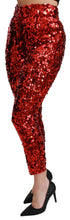 Red Sequined Cropped Trousers Pants Dolce & Gabbana