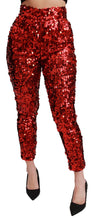 Red Sequined Cropped Trousers Pants Dolce & Gabbana