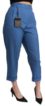 Blue Pleated Wool Cuffed Cropped Trouser Pants Dolce & Gabbana