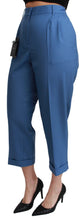 Blue Pleated Wool Cuffed Cropped Trouser Pants Dolce & Gabbana