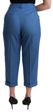 Blue Pleated Wool Cuffed Cropped Trouser Pants Dolce & Gabbana