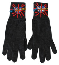Gray #DGLovesLondon Embroidered Wool Gloves Dolce & Gabbana