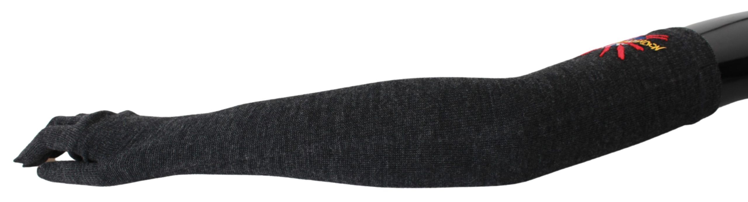 Gray #DGLovesLondon Embroidered Virgin Wool Gloves Dolce & Gabbana