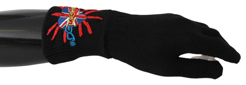 Black #DGLovesLondon Embroidered Wool Gloves Dolce & Gabbana