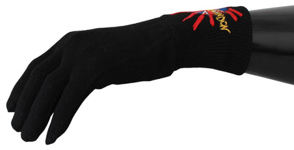 Black #DGLovesLondon Embroidered Wool Gloves Dolce & Gabbana