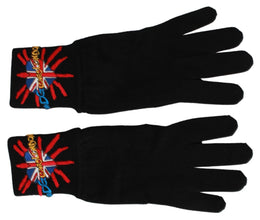 Black #DGLovesLondon Embroidered Wool Gloves Dolce & Gabbana