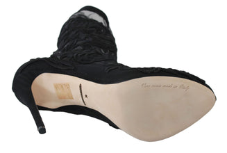 Black Roses Stilettos Booties Socks Shoes Dolce & Gabbana