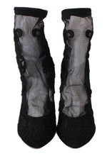 Black Roses Stilettos Booties Socks Shoes Dolce & Gabbana