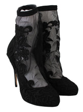 Black Roses Stilettos Booties Socks Shoes Dolce & Gabbana