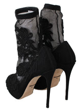 Black Roses Stilettos Booties Socks Shoes Dolce & Gabbana