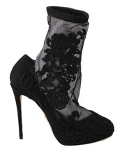 Black Roses Stilettos Booties Socks Shoes Dolce & Gabbana