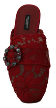 Red Lace Crystal Slide On Flats Shoes Dolce & Gabbana