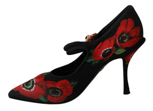 Black Red Floral Mary Janes Pumps Shoes Dolce & Gabbana