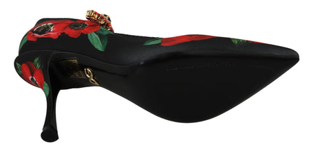 Black Red Floral Mary Janes Pumps Shoes Dolce & Gabbana
