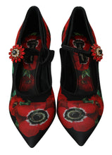 Black Red Floral Mary Janes Pumps Shoes Dolce & Gabbana