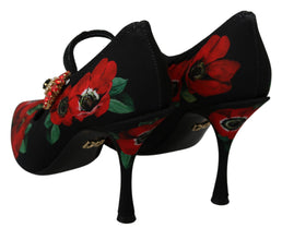 Black Red Floral Mary Janes Pumps Shoes Dolce & Gabbana