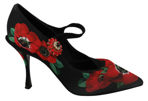 Black Red Floral Mary Janes Pumps Shoes Dolce & Gabbana