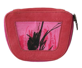 Pink Suede Printed Coin Holder Women Fabric Zippered Purse PINKO