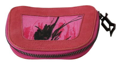 Pink Suede Printed Coin Holder Women Fabric Zippered Purse PINKO