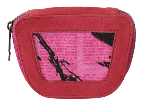 Pink Suede Printed Coin Holder Women Fabric Zippered Purse PINKO