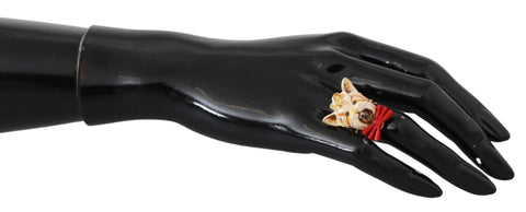 Gold Brass Resin Beige Dog Pet Branded Accessory Ring Dolce & Gabbana