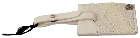 Beige Luggage Tag Branded Leather Patterned Keychain GF Ferre