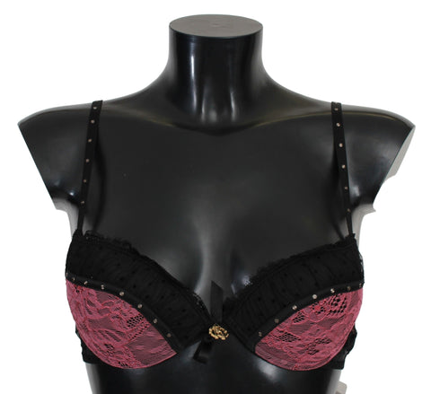 Black Pink Lace Push Up Bra Underwear Roberto Cavalli