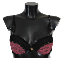 Black Pink Lace Push Up Bra Underwear Roberto Cavalli