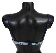 Blue Printed Nylon Reggiseno Bra Underwear Roberto Cavalli