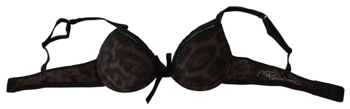Black Leopard Nylon Push Up Bra Underwear Roberto Cavalli