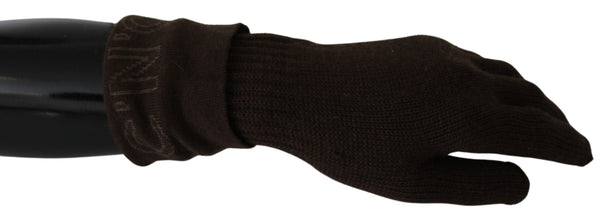 Brown Wool Knitted One Size Wrist Length Gloves Costume National