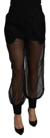 Black See Through Jogger Polyester Pants Dolce & Gabbana