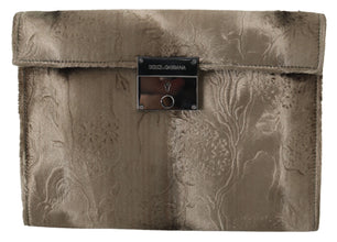 Beige Velvet Floral Leather Men Document Briefcase Dolce & Gabbana