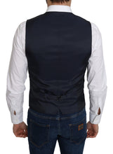 Blue Silk Romb Pattern Formal Coat Vest Dolce & Gabbana