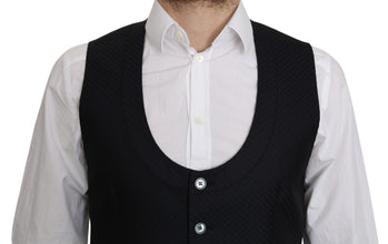 Blue Silk Romb Pattern Formal Coat Vest Dolce & Gabbana