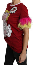 Red Pig Print Feather Sleeves T-shirt Top Dolce & Gabbana