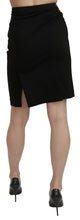 Black High Waist Pencil Cut Knee Length Formal Skirt GF Ferre