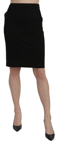 Black High Waist Pencil Cut Knee Length Formal Skirt GF Ferre